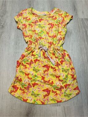 Kids - 3 for $10 - Girls' Yellow Butterfly Print Dress with Drawstring Waist